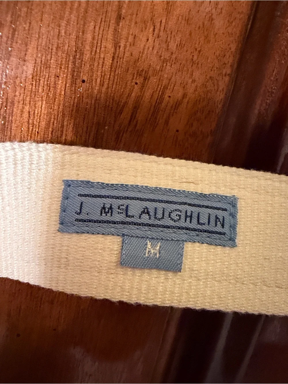 J McLaughlin Canvas D Ring Ribbon Belt with Spouting Whale Embroidered Accent
